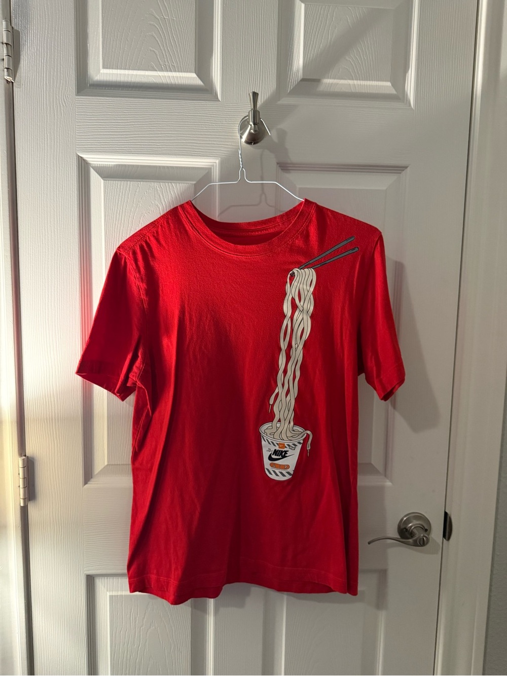 Nike Red Short-Sleeve Tee with Noodle Cup Graphic